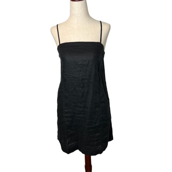 Madewell Womens $98 Goldie Mini Dress 100% Linen Black Size 14 NL087 - Picture 3 of 6
